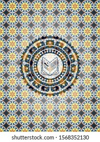 book icon inside arabic emblem. Arabesque decoration.