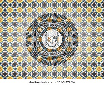 book icon inside arabic style emblem. Arabesque decoration.
