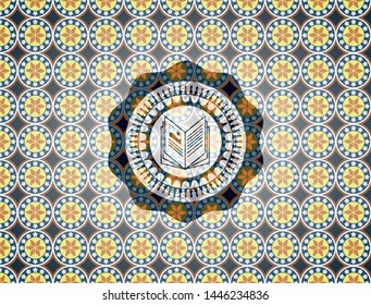 book icon inside arabic style emblem. Arabesque decoration.