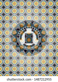 book icon inside arabic style badge. Arabesque decoration.