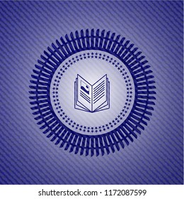 book icon inside badge with denim background