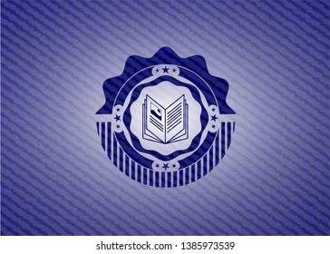 book icon inside badge with denim background