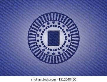book icon inside badge with denim texture