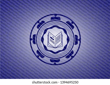 book icon inside badge with jean texture