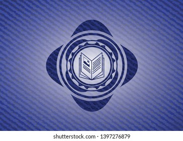 book icon inside badge with jean texture