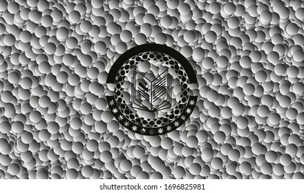 book icon inside black badge with bubbles background. Vector Illustration. Detailed.