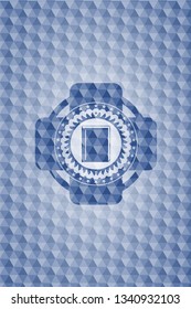 book icon inside blue badge with geometric pattern background.
