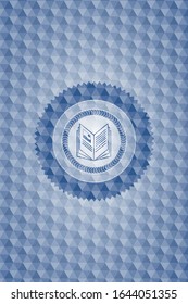 book icon inside blue badge with geometric pattern background.