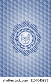 book icon inside blue hexagon badge.
