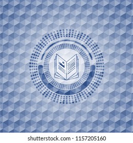 book icon inside blue hexagon badge.
