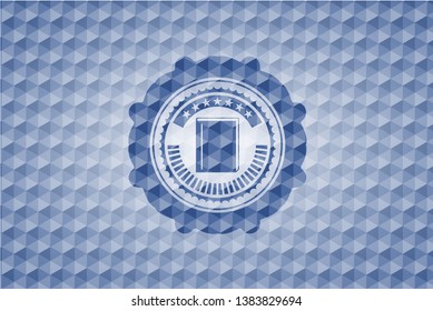 book icon inside blue hexagon badge.