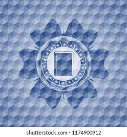 book icon inside blue polygonal emblem.