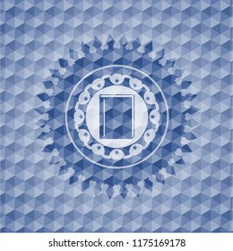 book icon inside blue polygonal emblem.