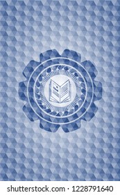 book icon inside blue polygonal badge.