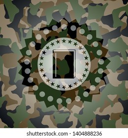 book icon inside camouflage emblem
