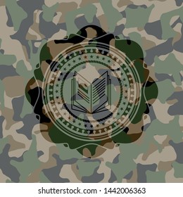 book icon inside camouflaged emblem