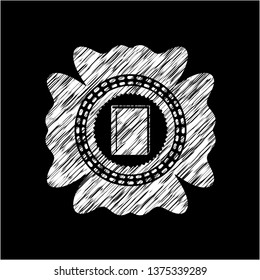book icon inside chalk emblem written on a blackboard