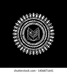 book icon inside chalkboard emblem on black board