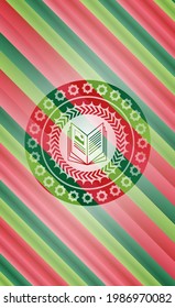 book icon inside christmas badge background. 