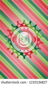 book icon inside christmas colors badge.