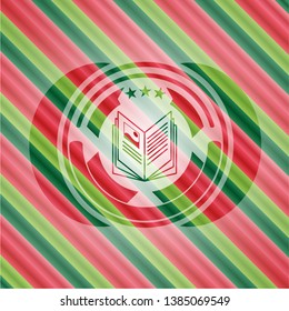 book icon inside christmas emblem background.