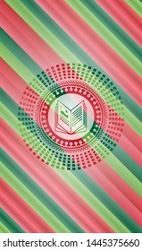 book icon inside christmas style badge..