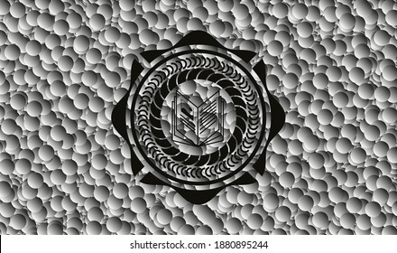 book icon inside dark icon or emblem with grey bubbles background. Vector Illustration. Detailed. 