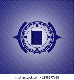book icon inside emblem with denim texture