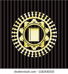 book icon inside gold badge or emblem