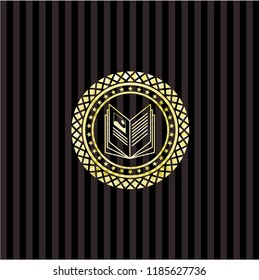 book icon inside gold badge or emblem
