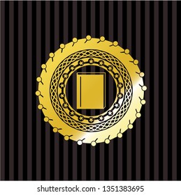 book icon inside gold emblem