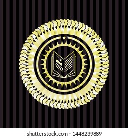 book icon inside gold emblem or badge