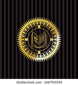 book icon inside gold emblem or badge
