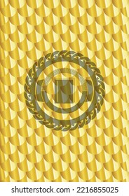 icono del libro dentro del emblema dorado brillante. Patrón de escalas. Ilustración vectorial. Detallado. 