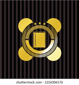 book icon inside golden emblem or badge