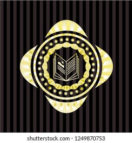 book icon inside golden emblem