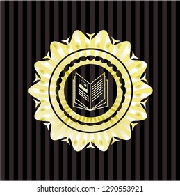 book icon inside golden emblem