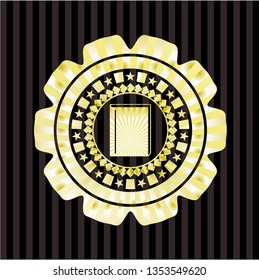 book icon inside golden emblem