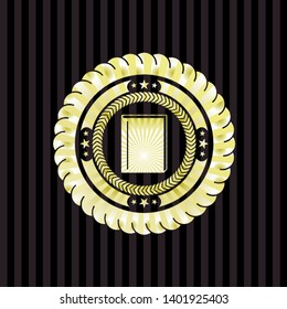 book icon inside golden emblem