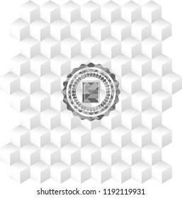 book icon inside grey badge with geometric cube white background