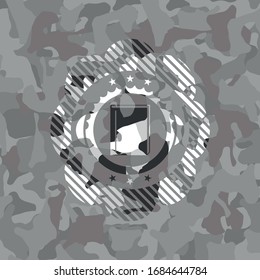 book icon inside grey camo emblem