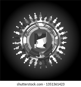 book icon inside grey camouflage emblem