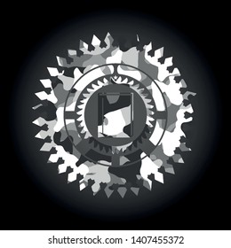 book icon inside grey camouflage emblem