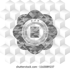 book icon inside grey icon or emblem with geometric cube white background