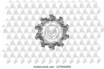 book icon inside grey emblem. Retro with geometric cube white background