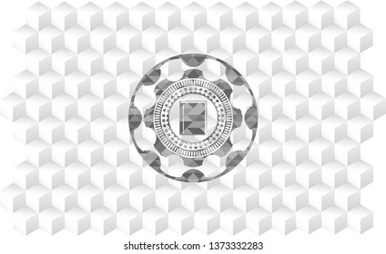book icon inside grey emblem with cube white background