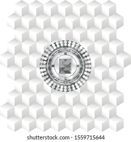 book icon inside grey emblem. Vintage with geometric cube white background