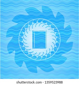book icon inside light blue water wave emblem.