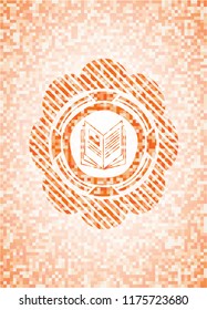 book icon inside orange mosaic emblem