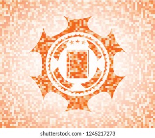 book icon inside orange mosaic emblem with background